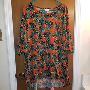 Lularoe Irma Tunic, size 3x, Orange and Green floral print, pre-owned